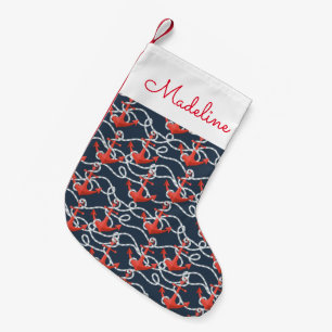 Nautical Anchors & Rope Pattern   Add Your Name Small Christmas Stocking