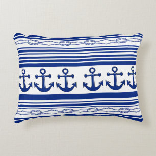 Nautical Anchors Ropes And Stripes Accent Pillow