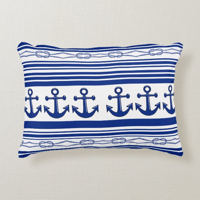 Nautical Anchors Ropes And Stripes Accent Pillow (Front)