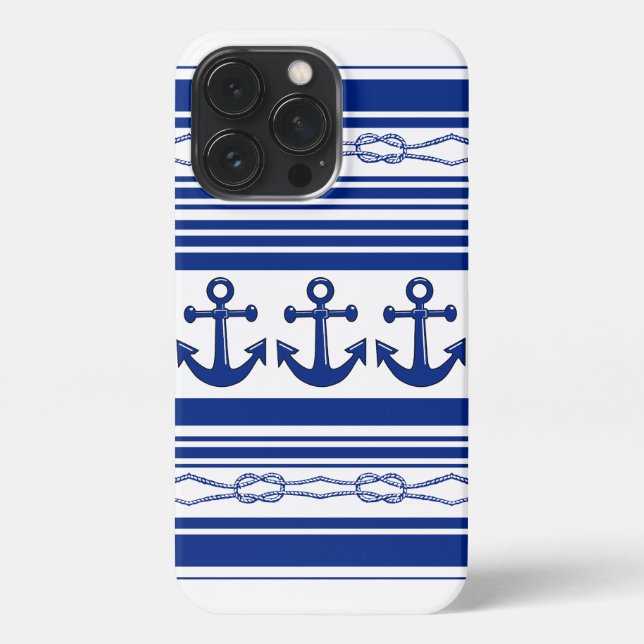 Nautical Anchors Ropes And Stripes iPhone Case (Back)