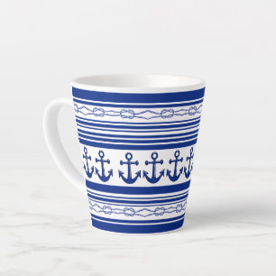 Nautical Anchors Ropes And Stripes Latte Mug