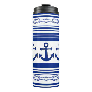 Nautical Anchors Ropes And Stripes Thermal Tumbler