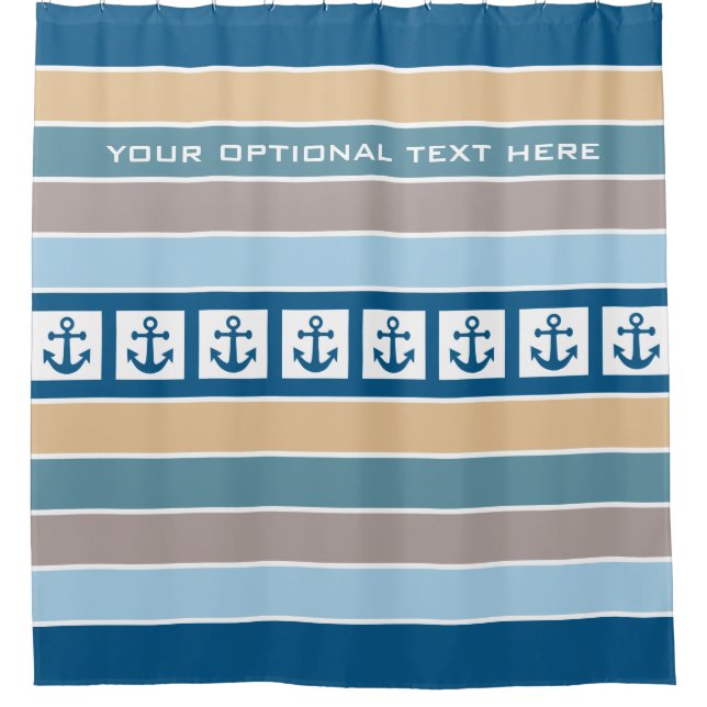 Nautical Anchors & Stripes custom shower curtain (Front)