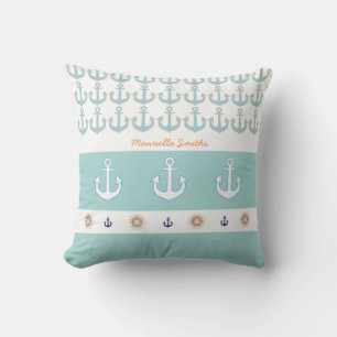 nautical anchors + stripes  personalised outdoor cushion