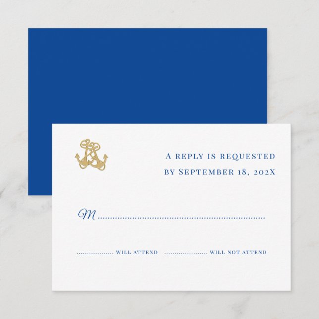 Nautical Anchors White Simple Wedding RSVP Invitation (Front/Back)