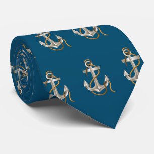 Nautical Anchors with Rope on Blue Tie