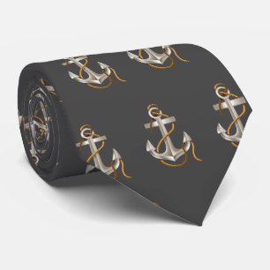 Nautical Anchors with Rope on Grey Tie