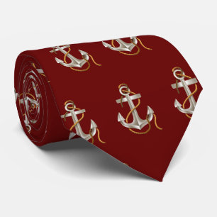 Nautical Anchors with Rope on Maroon Tie