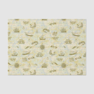 Nautical Antique Map Sea Monsters Ships Anchors Tissue Paper