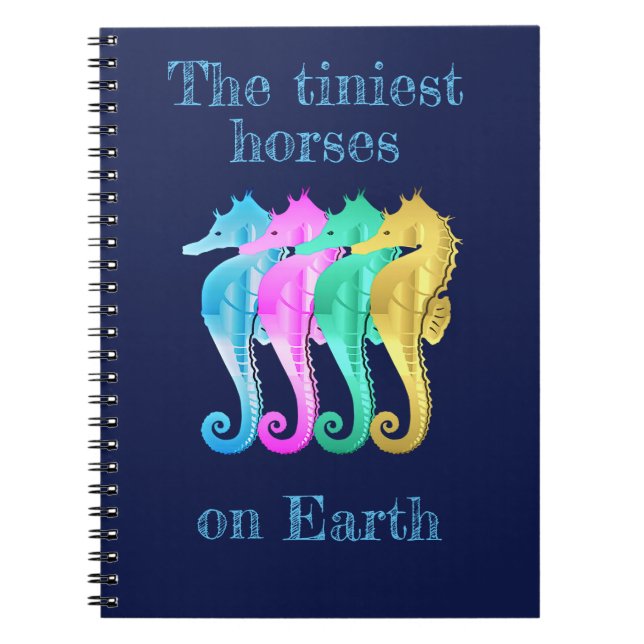 Nautical aqua/pink/blue/gold seahorses  notebook (Front)