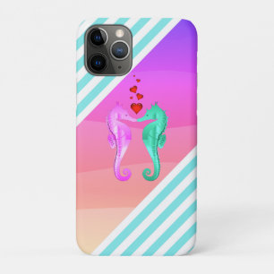 Nautical aqua/pink/seahorses kissing hearts uncom iPhone 11 pro case