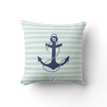 Nautical Aqua & White Stripes Navy Blue Anchor