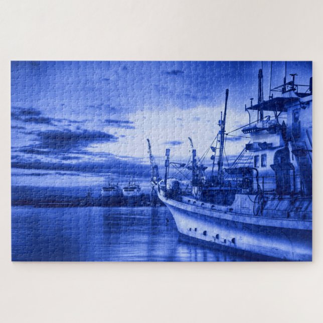 Nautical Art Dutch Style Delft Blue Fishing Boat Jigsaw Puzzle (Horizontal)