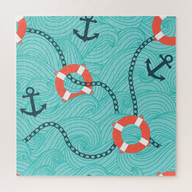 Nautical Attributes Freehand Seamless Pattern Jigsaw Puzzle (Vertical)
