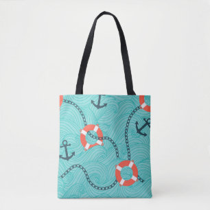Nautical Attributes Freehand Seamless Pattern Tote Bag