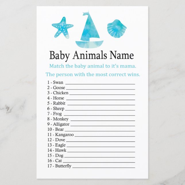 Nautical Baby Animals Name Game (Front)