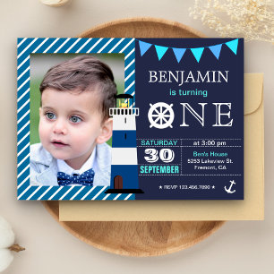 Nautical Baby Boy 1st Birthday Party Invitation