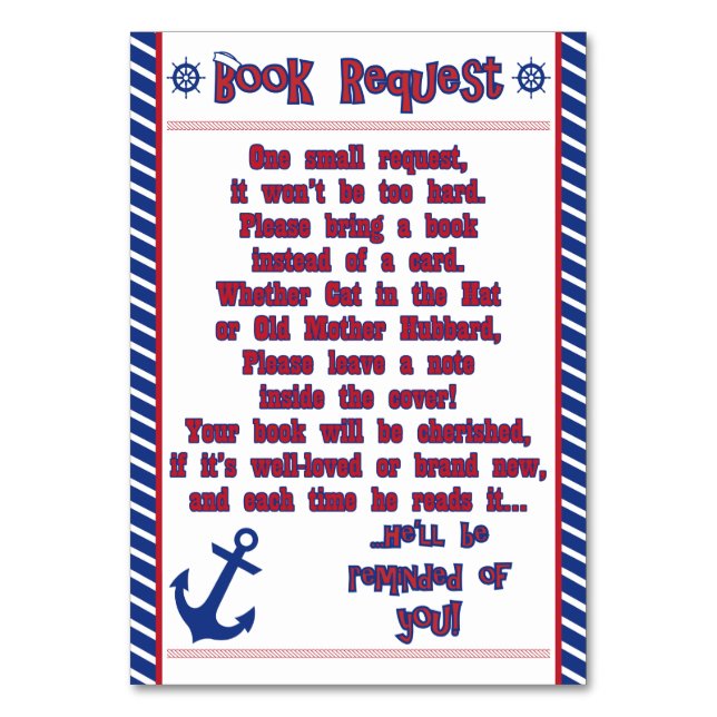 Nautical Baby Boy Baby Shower Book Request Card (Front)