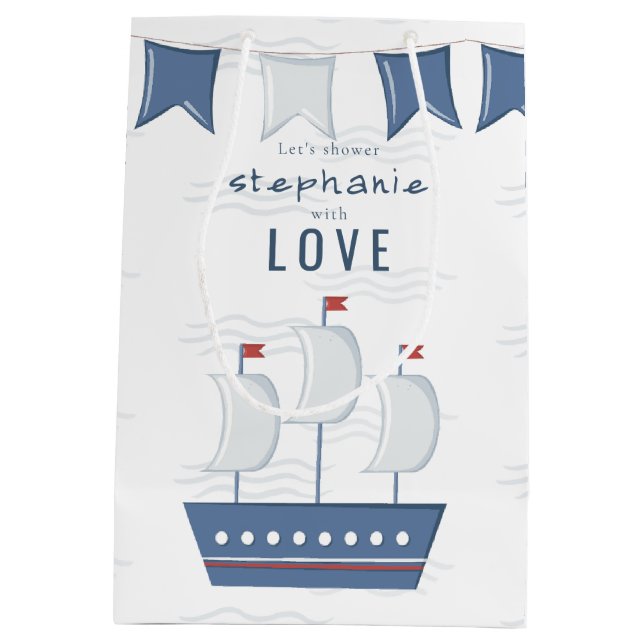 Nautical Baby Boy Baby Shower Medium Gift Bag (Back)