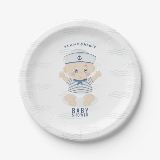 Nautical Baby Boy Baby Shower Paper Plate (Front)