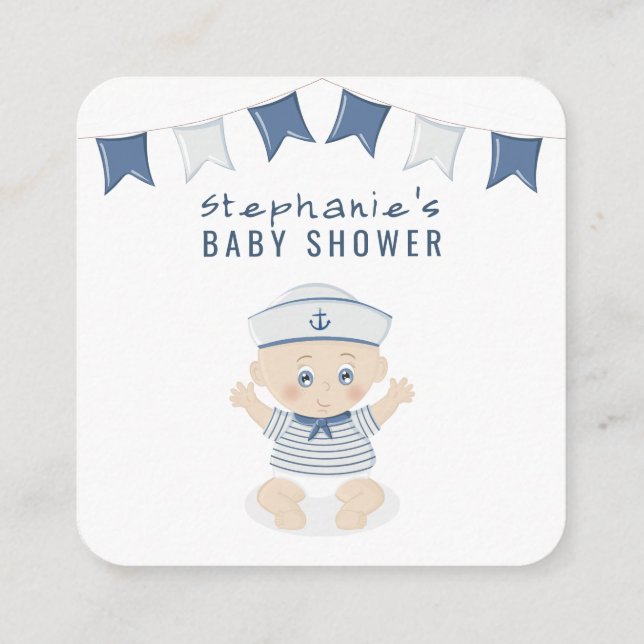 Nautical Baby Boy Baby Shower Square Business Card (Back)