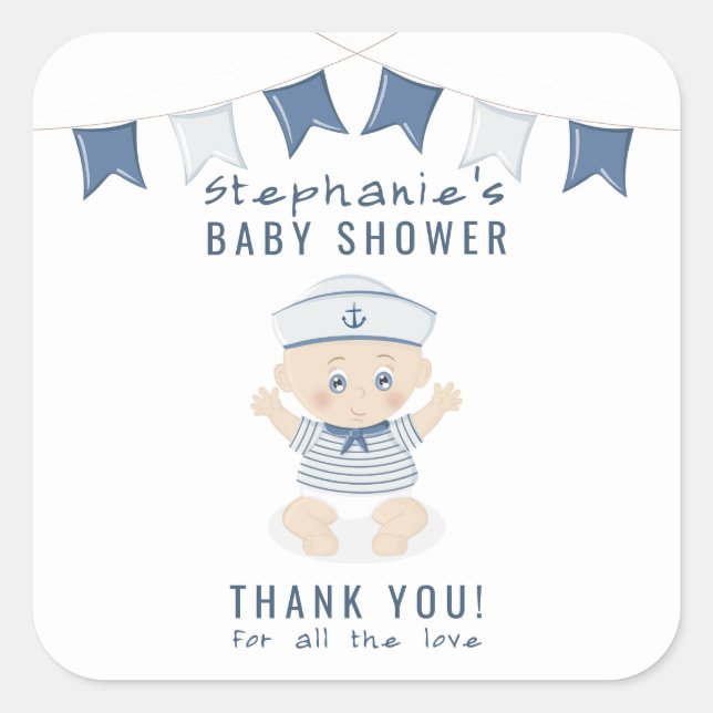 Nautical Baby Boy Baby Shower Square Sticker (Front)
