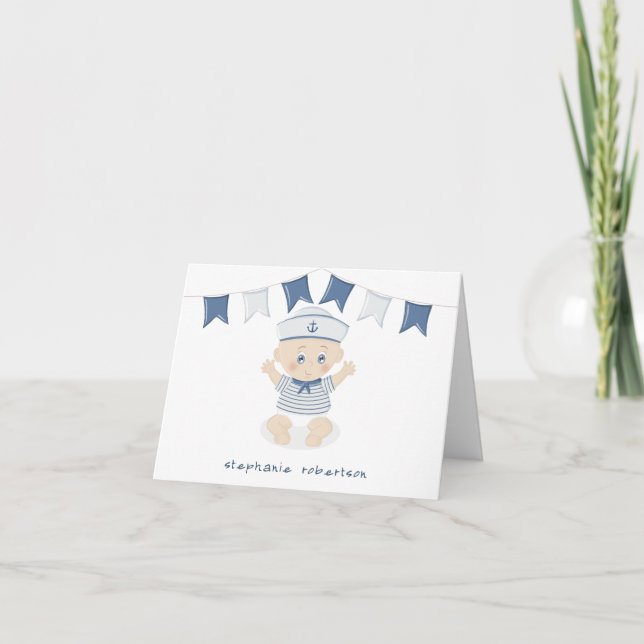 Nautical Baby Boy Baby Shower Thank You Card (Front)