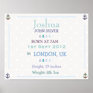 Nautical Baby boy personalised date of birth print