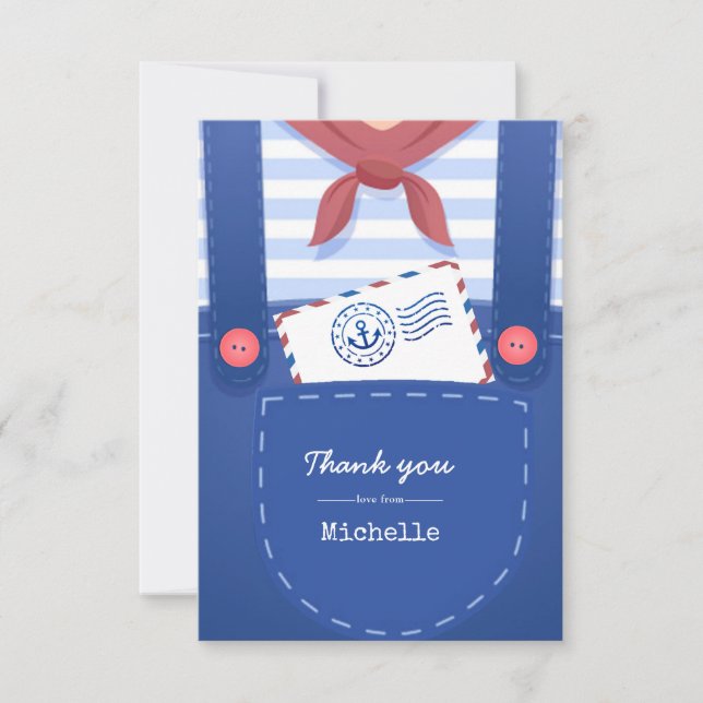 Nautical Baby Boy Shower by Mail Thank You Card (Front)