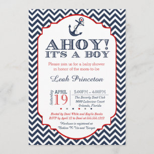 Nautical Baby Boy Shower Invitation, Chevron Invitation