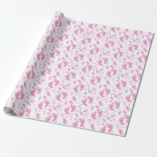 Nautical baby girl custom background colour wrapping paper