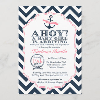 Nautical Baby Girl Shower Invitation chevron