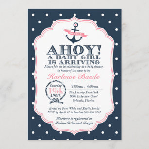 Nautical Baby Girl Shower Invitation polkadot