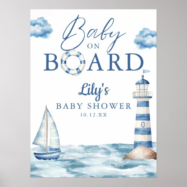 Nautical Baby On Board Shower Welcome Sign (Front)