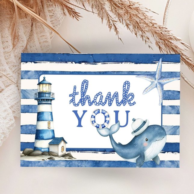 Nautical Baby Shower Blue Boy Flat Thank You Cards (Creator Uploaded)