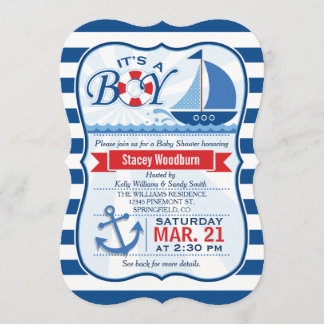 Nautical Baby Shower; Blue & White Stripes Invitation