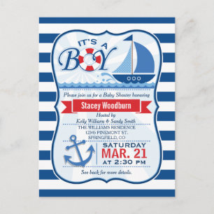 Nautical Baby Shower; Blue & White Stripes Invitation Postcard
