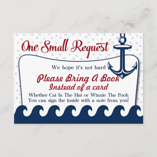 Nautical Baby Shower Book Card Please Bring A Book (Front)