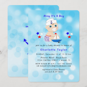 Nautical Baby Shower Boy Sailor Cute Blue Invitation