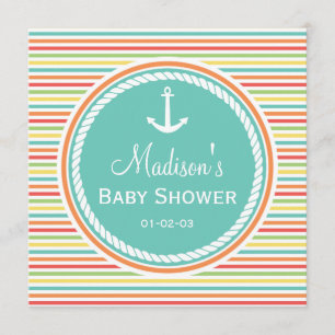Nautical Baby Shower, Bright Rainbow Stripes Invitation