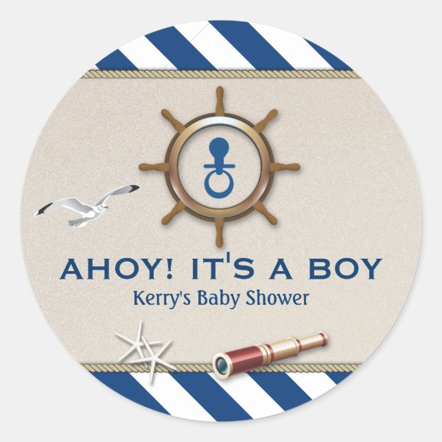 Nautical Baby Shower Classic Round Sticker (Front)