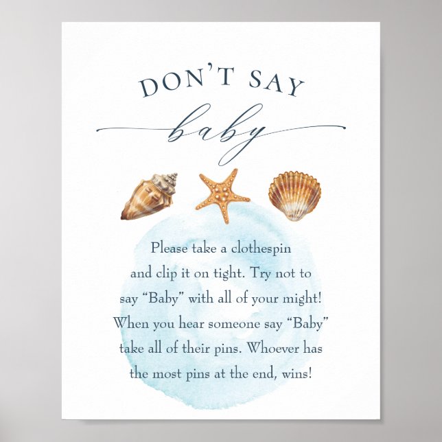 Nautical Baby Shower "Don't Say Baby" Game Poster (Front)