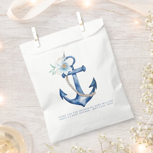 Nautical Baby Shower Favour Bag | Blue Floral Anch (Clipped)