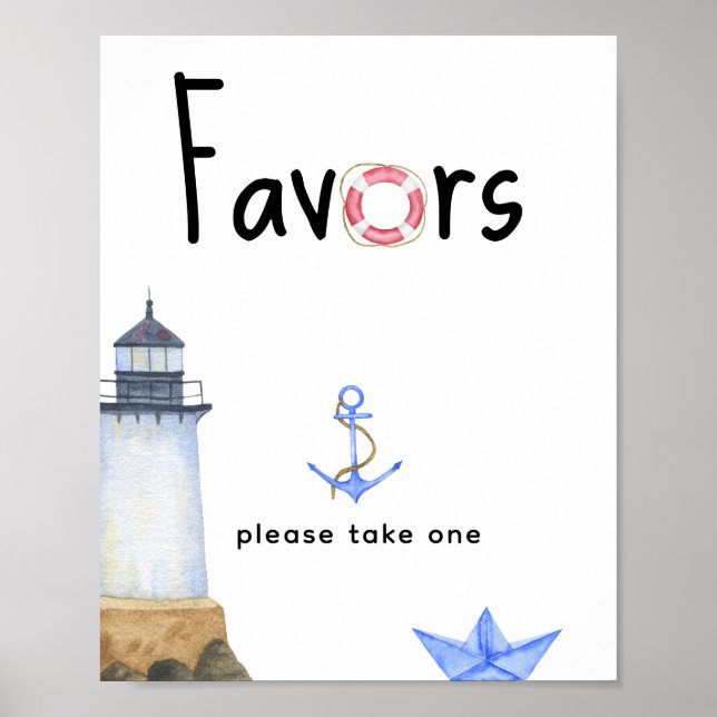 Nautical baby shower - favours, please take one poster (Front)