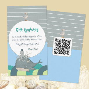 Nautical Baby Shower Gift Registry QR Code Blue Enclosure Card