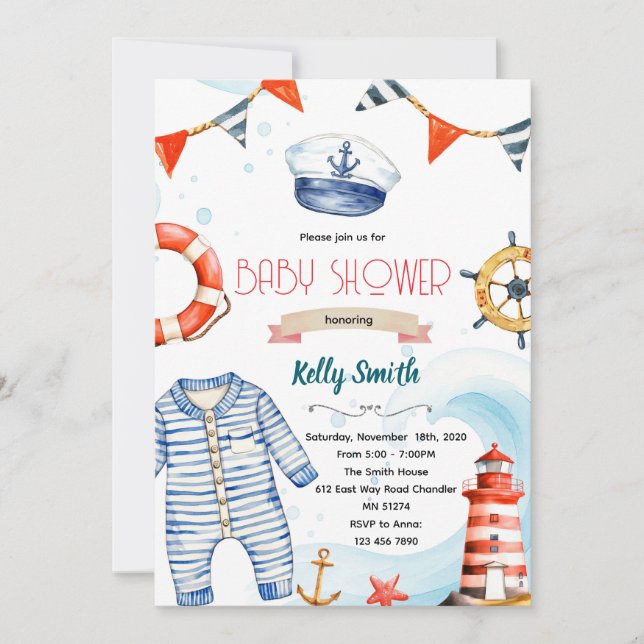 Nautical baby shower invitation (Front)