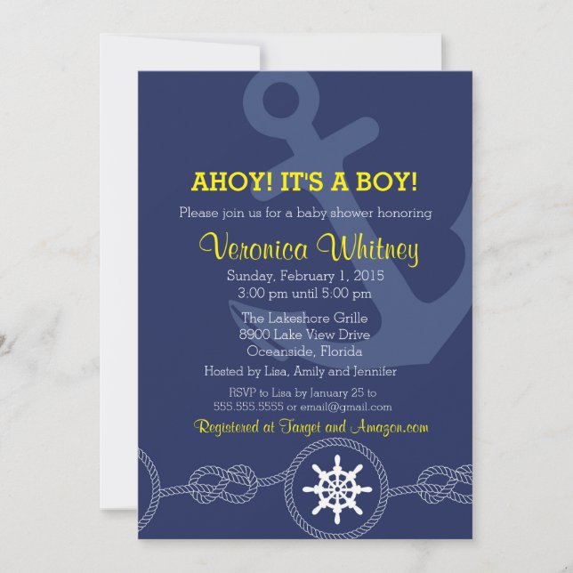 Nautical Baby Shower Invitation, Ahoy! Its a Boy! Invitation (Front)