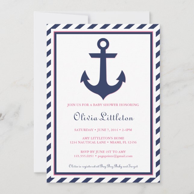 Nautical Baby Shower Invitation - Ahoy It's a Girl (Front)