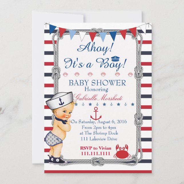 Nautical Baby Shower Invitation, Baby Shower Invitation (Front)