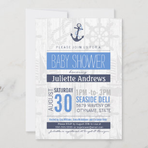 Nautical Baby Shower Invitation, Boy Blue Invitation